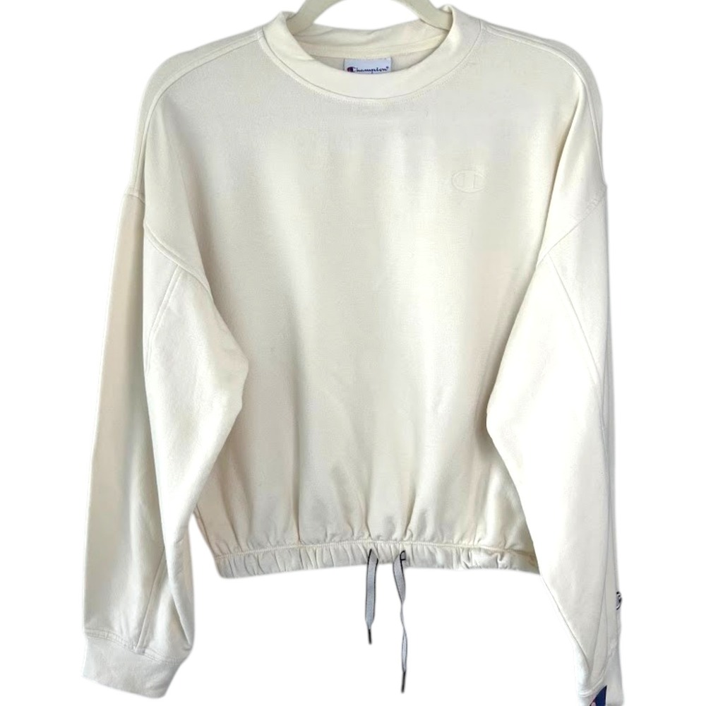 Champion Womens Soft‎ Touch Cropped Sweatshirt XS Off White Modal Pullover